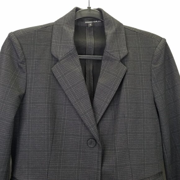 Amanda + Chelsea Blazer Women's S Plaid Stretch Knit Notch Collar Covered Button - Picture 2 of 16